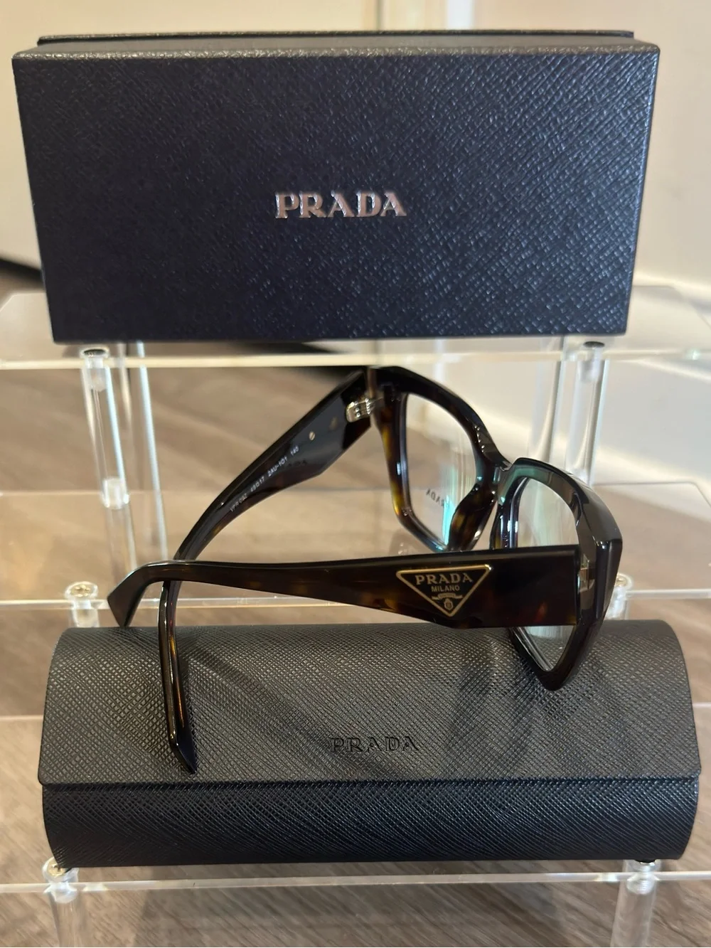 Prada Logo Honey Tortoise Cateye Eyeglasses PR09ZV